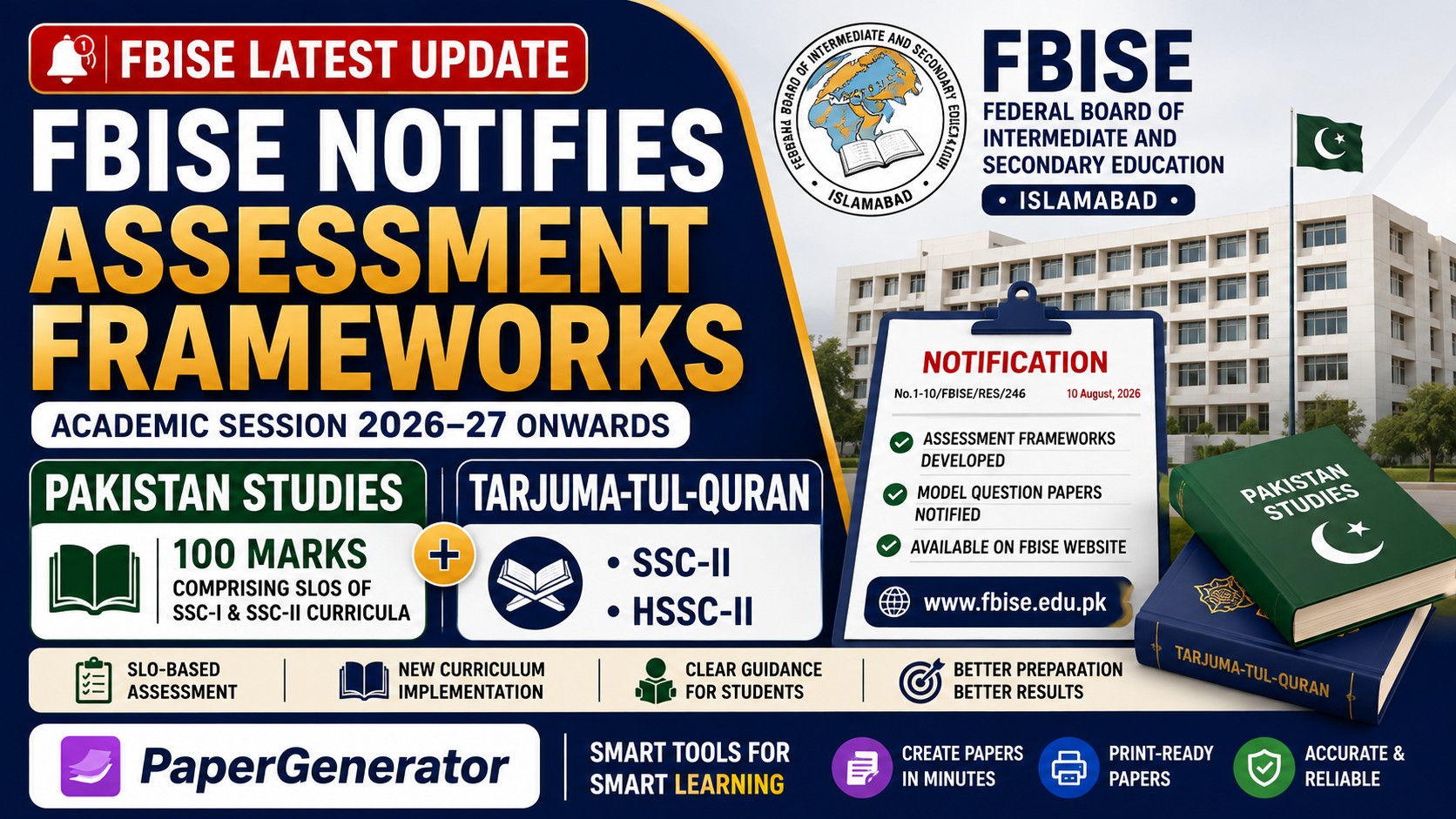 FBISE Assessment Frameworks 2026–27 for Pakistan Studies and Tarjuma-tul-Quran at SSC-II and HSSC-II