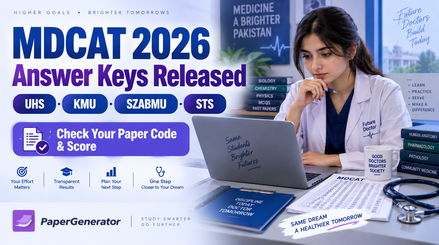 MDCAT 2026 answer keys released by UHS, KMU, SZABMU and STS for medical admission test candidates