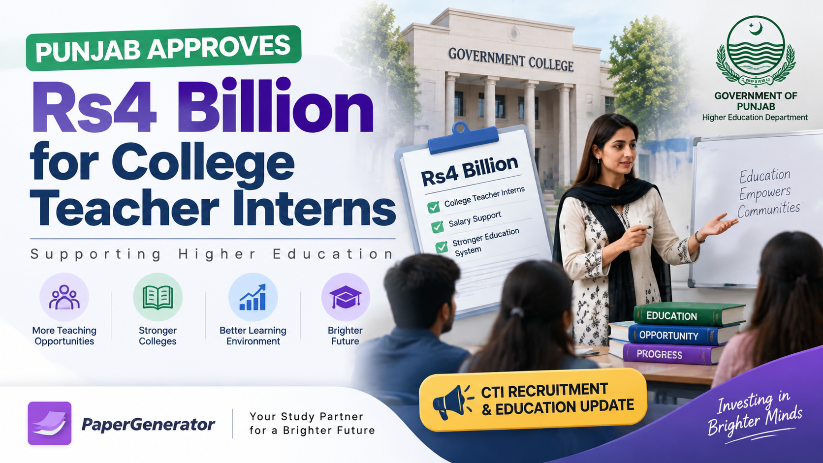 Punjab College Teaching Interns CTI programme receiving Rs4 billion funding for government colleges