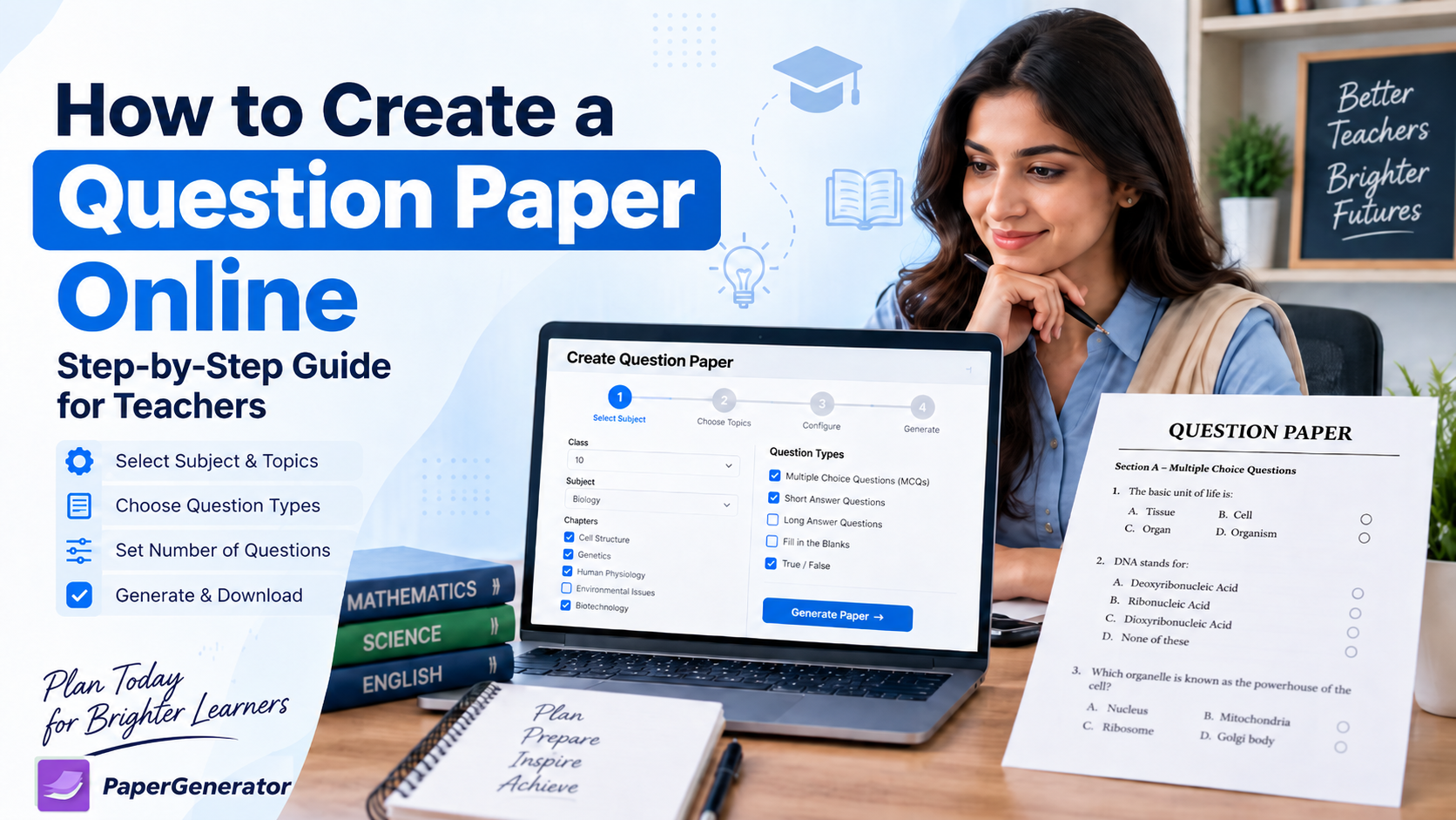 Teacher creating a question paper online using an online exam paper generator