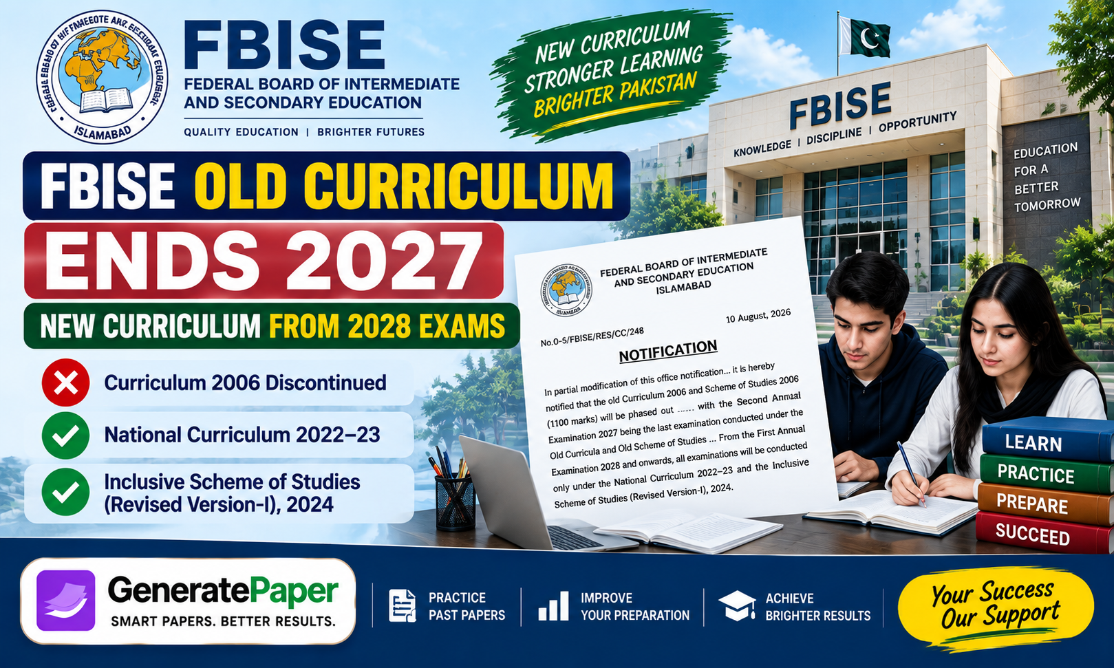 FBISE announces discontinuation of Old Curriculum 2006 after 2027 exams