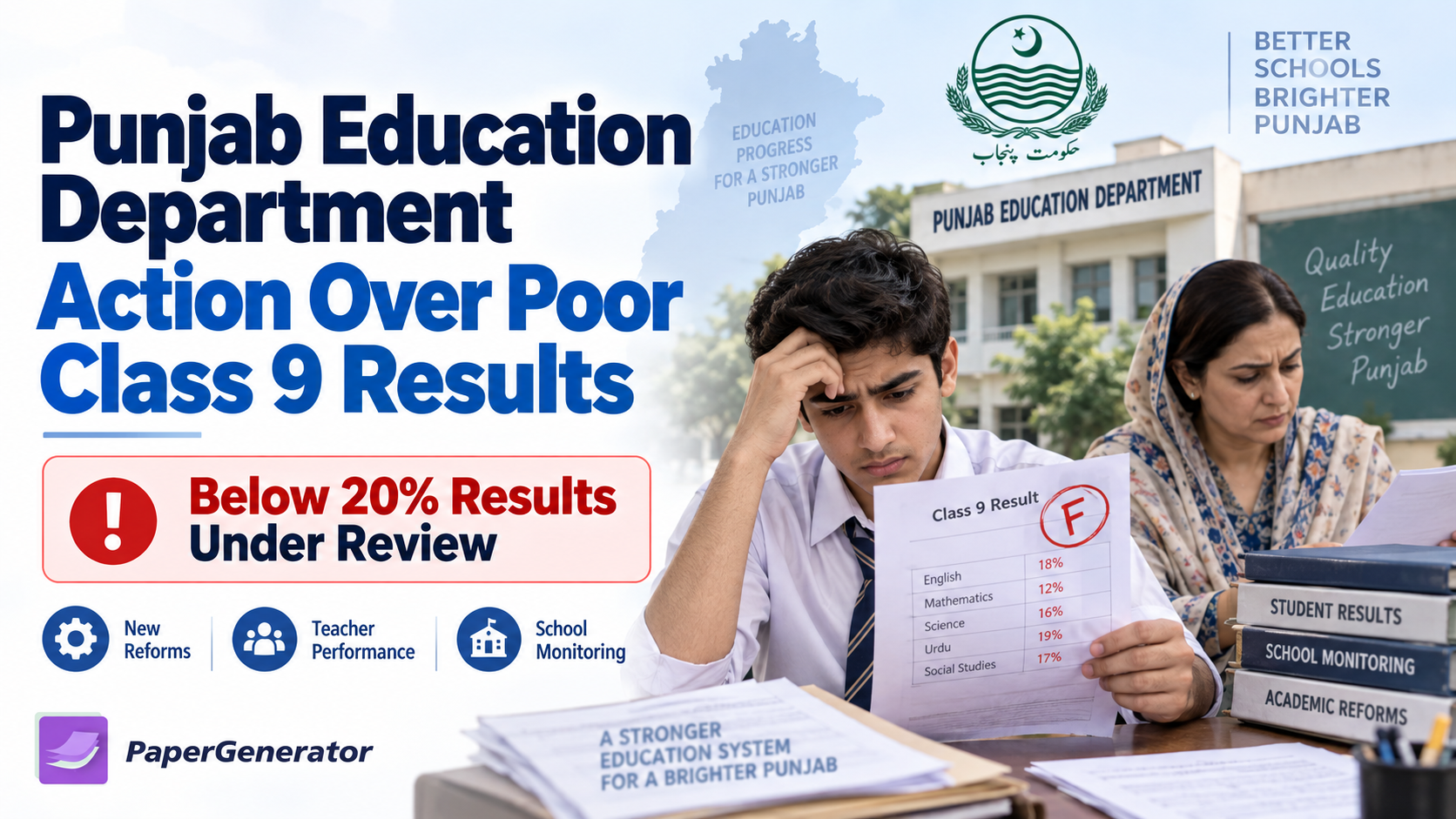 Punjab Education Department action over poor Class 9 exam results below 20 percent in 2026