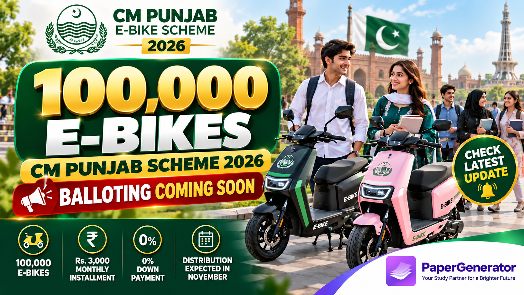 CM Punjab E-Bike Scheme 2026 with 100,000 electric bikes and upcoming balloting for students