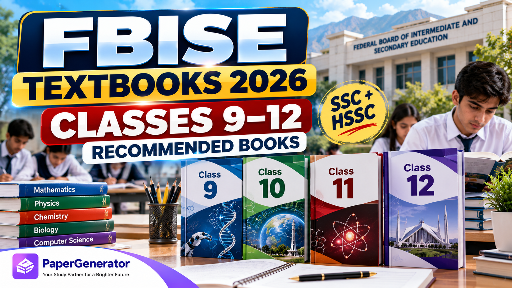 FBISE recommended textbooks for Classes 9, 10, 11 and 12