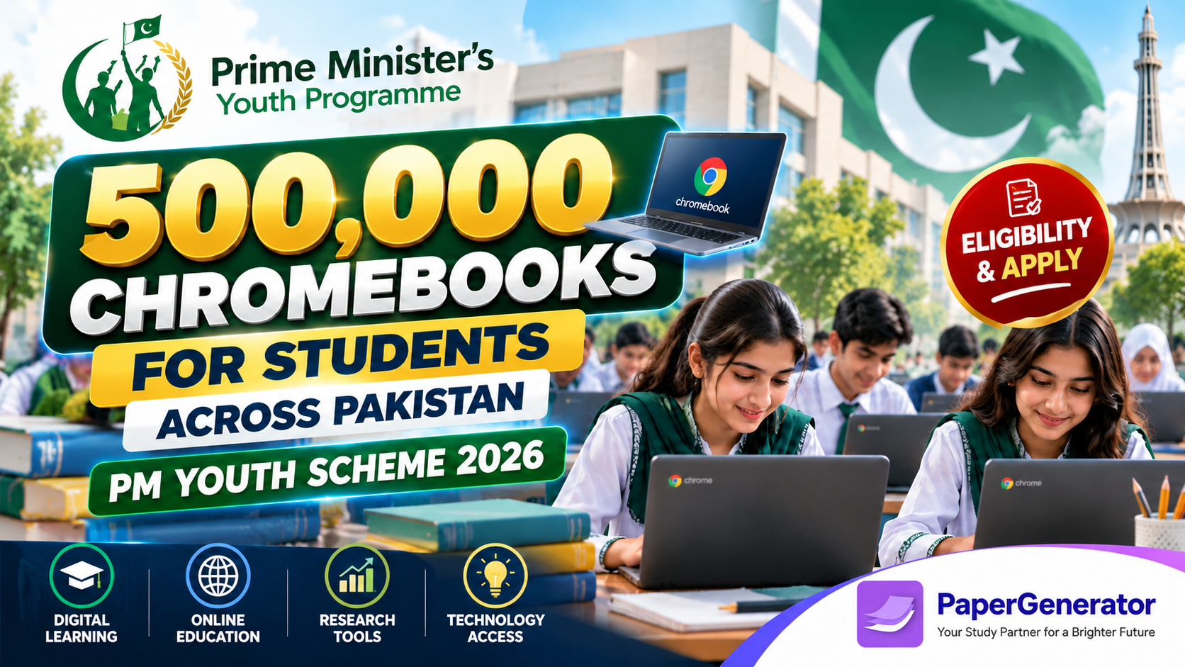 PM Youth Chromebook Scheme 2026 offering 500,000 Chromebooks for students across Pakistan