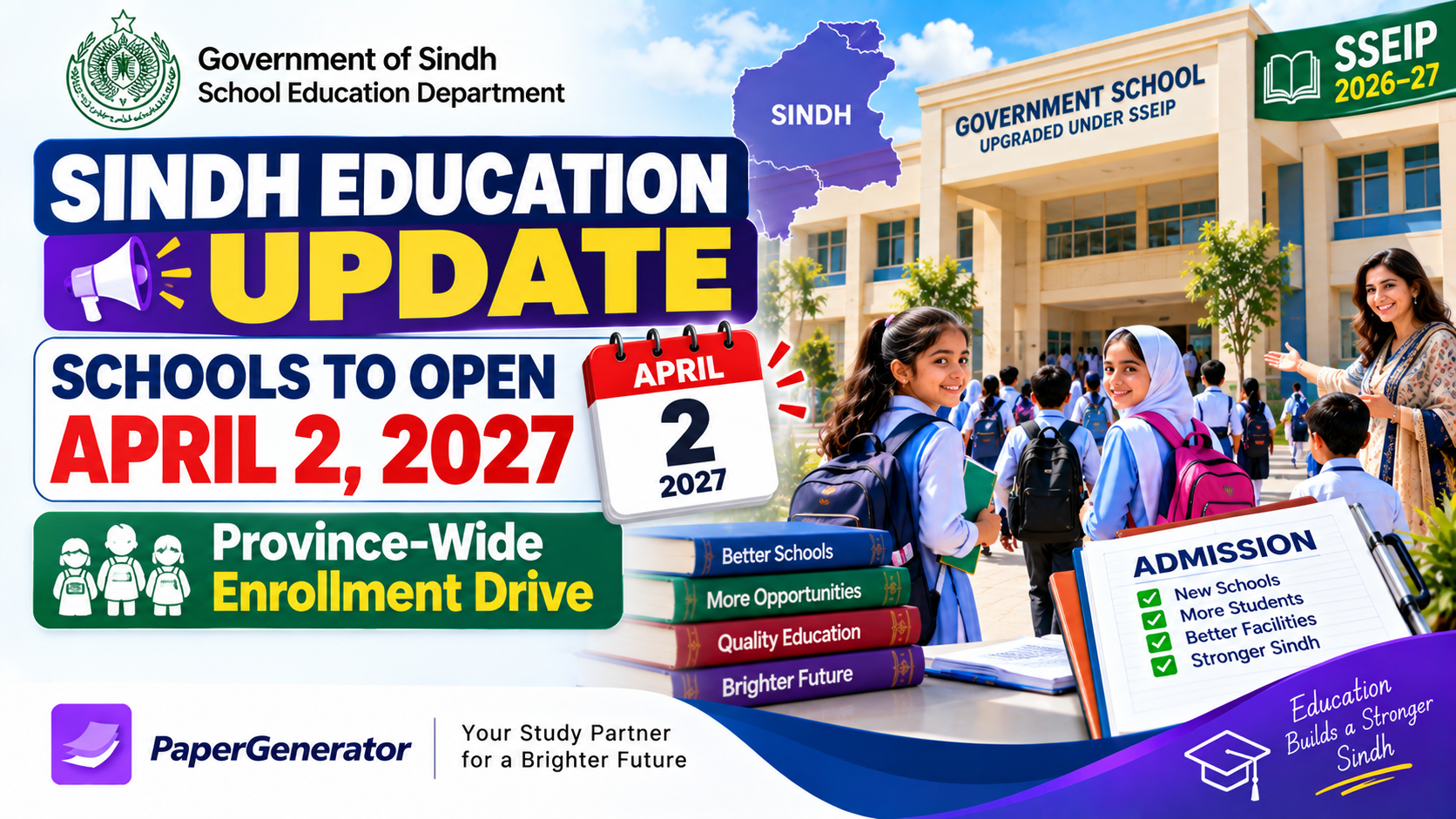 Sindh upgraded schools to become operational by April 2 2027 under SSEIP enrollment drive