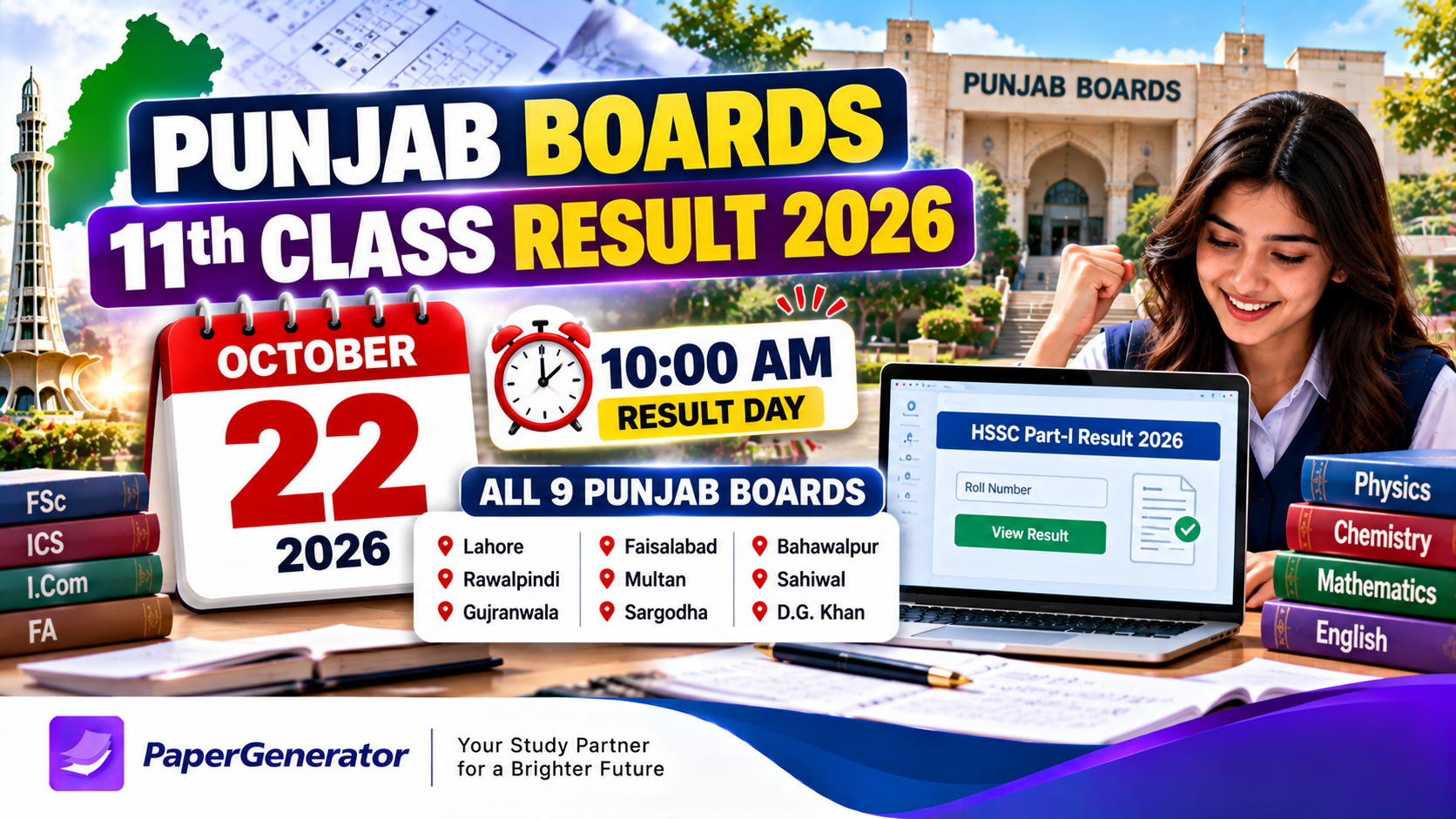 Punjab Boards 11th Class Result 2026 scheduled for October 22 at 10 AM
